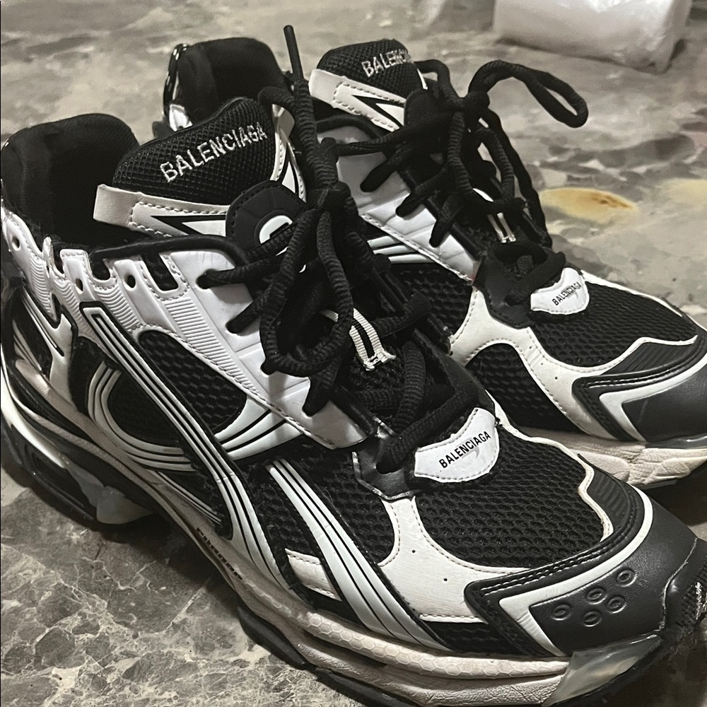 Balenciaga Men's Black and White Athletic Shoes